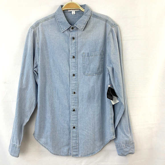 And Now This Chambray Shirt Men S Light Wash Blue Long‎ Sleeve Button Up NWT - Picture 1 of 11